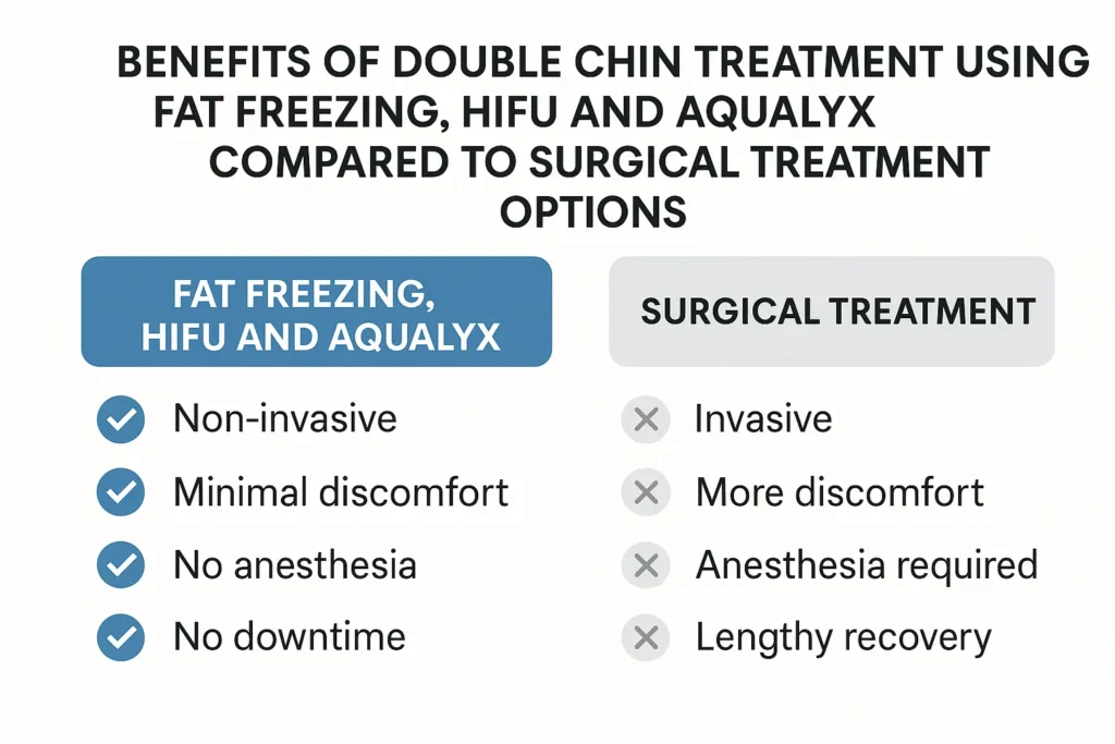 Graphic about the benefits of double chin treatment Buxton - from LA LIPO