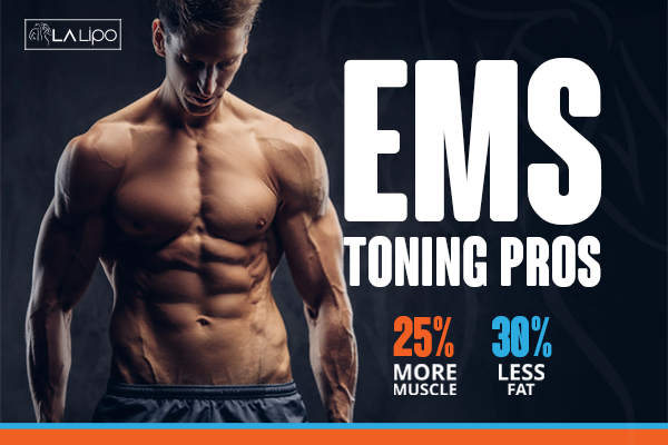 Graphic of man with toned body showing the benefits of LA-EMS Body Sculpting Buxton treatment