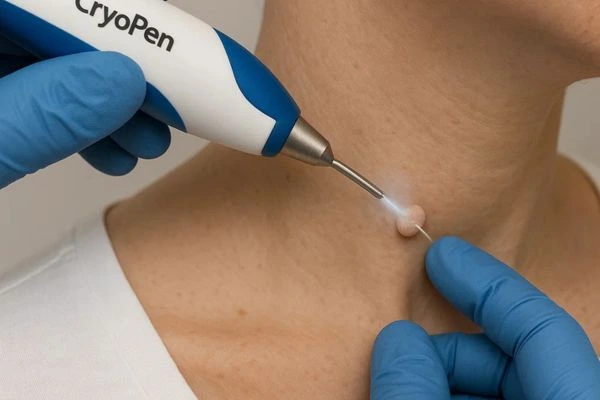 Person receiving Cryotherapy skin tag removal Buxton