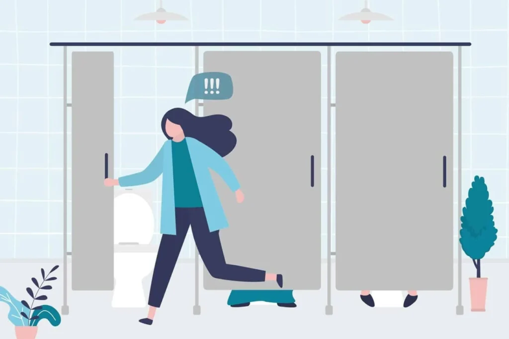 graphic of Urine incontinence Buxton woman running to the toilet.